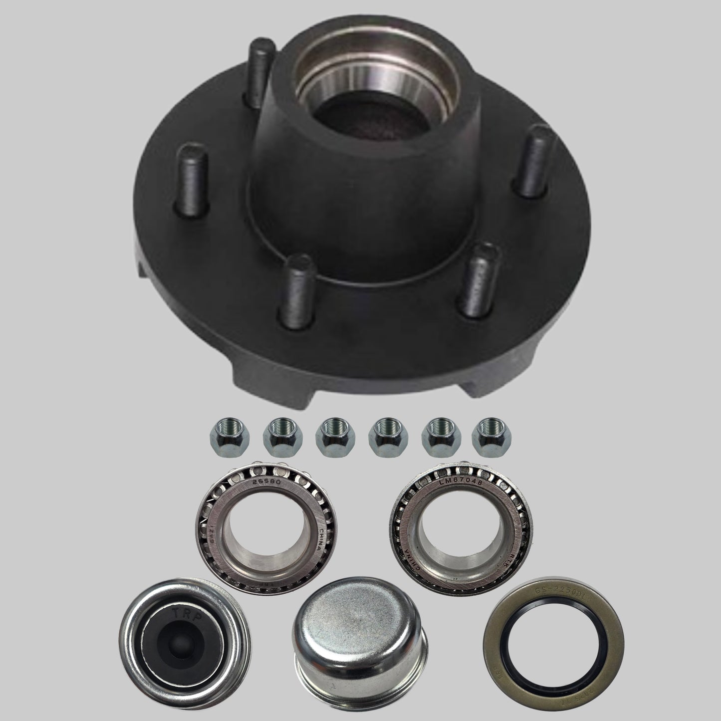 Idler Hub Assembly for 5,000 lb Axles - 6 on 5 1/2 1/2 - 1/2" Studs - 2 1/4" Seals