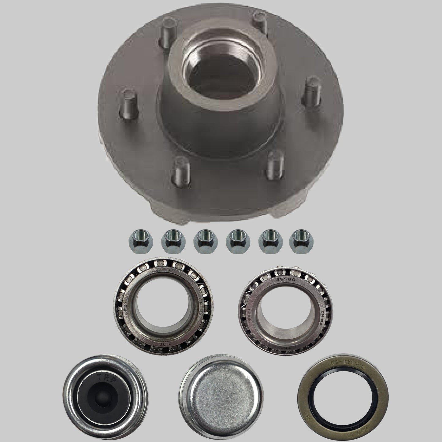 Idler Hub Assembly for 6,000 lb Axles - 6 on 5 1/2 1/2 - 1/2" Studs - 2 1/4" Seals